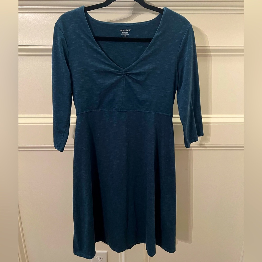 Women's Toad & Co Jersey Knit Dress Blue V-neck Organic Cotton Size M